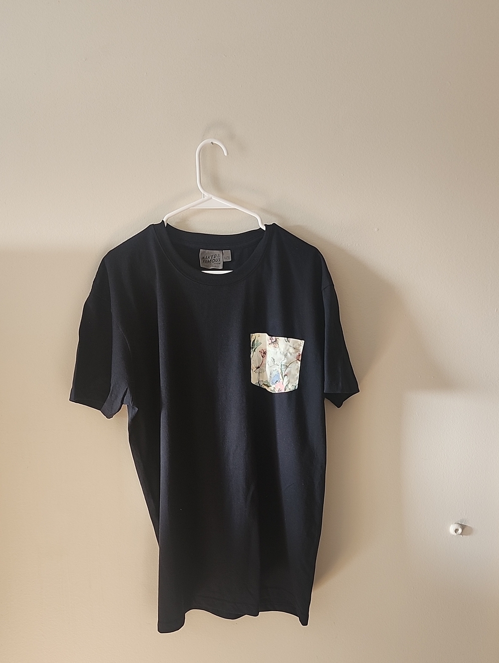 Naked & Famous Denim Black Tee with Floral Chest Pocket